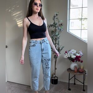 Artistic Face Embroidered Jeans